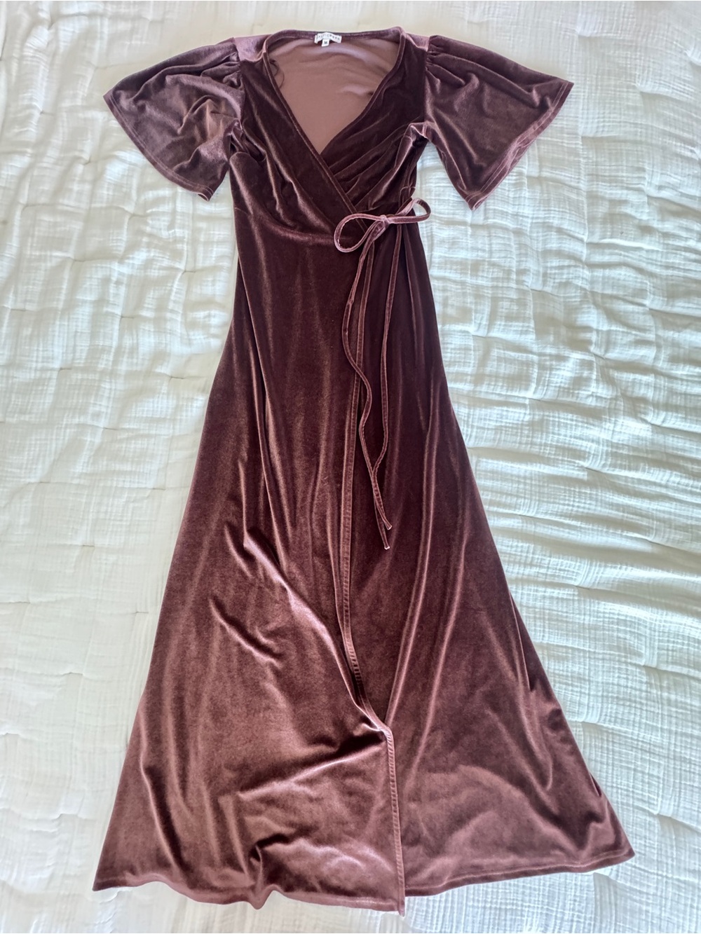 Baltic Born Katelyn Clove Velvet Maxi Wrap Dress Mauve Brown Wedding Guest - Picture 9 of 15